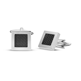 Black Carbon Fiber Square Cufflinks Stainless Steel