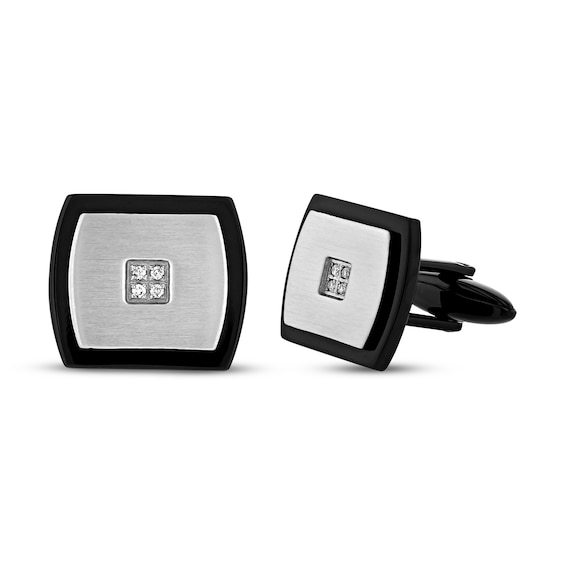 Diamond Accent Cufflinks Stainless Steel & Black Ion Plating