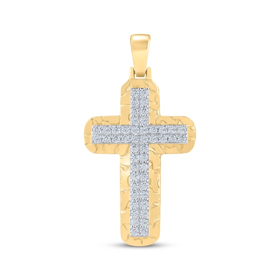 Diamond & Nugget Cross Charm 1 ct tw 10K Yellow Gold