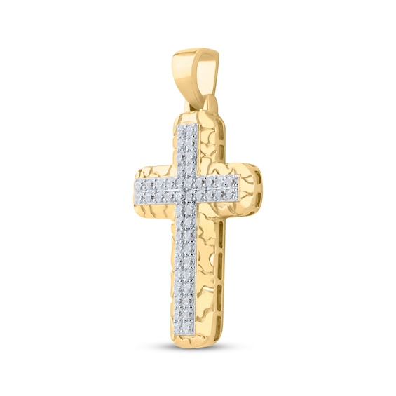 Thumbnail Image 2 of Diamond & Nugget Cross Charm 1 ct tw 10K Yellow Gold
