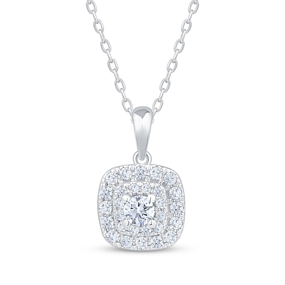 KAY Lab-Grown Diamonds Double Cushion Halo Necklace 1/2 ct tw 10K White Gold 18"