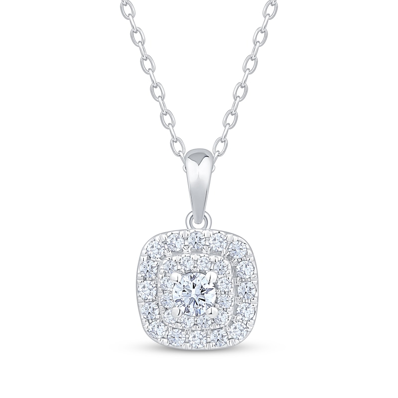 Main Image 1 of KAY Lab-Grown Diamonds Double Cushion Halo Necklace 1/2 ct tw 10K White Gold 18&quot;