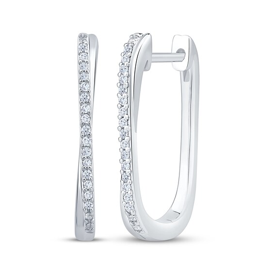 Diamond Crossover Elongated Hoop Earrings 1/10 ct tw 10K White Gold