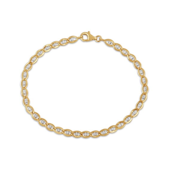 Diamond Marquise Link Chain Bracelet 1/6 ct tw 10K Yellow Gold 7"