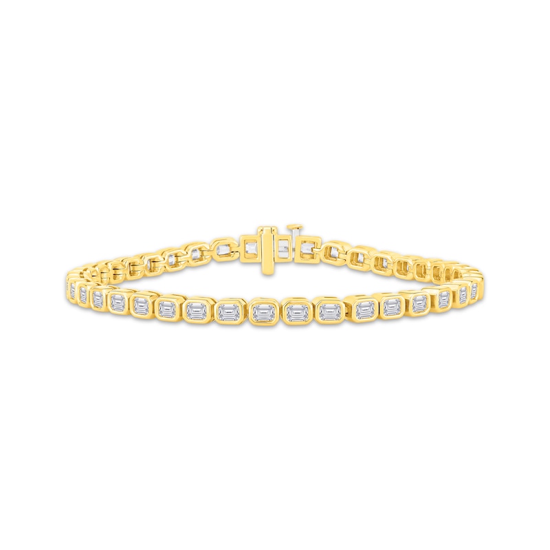 Main Image 1 of KAY Lab-Grown Diamonds Emerald-Cut Tennis Bracelet 5 ct tw 14K Yellow Gold 7.5"