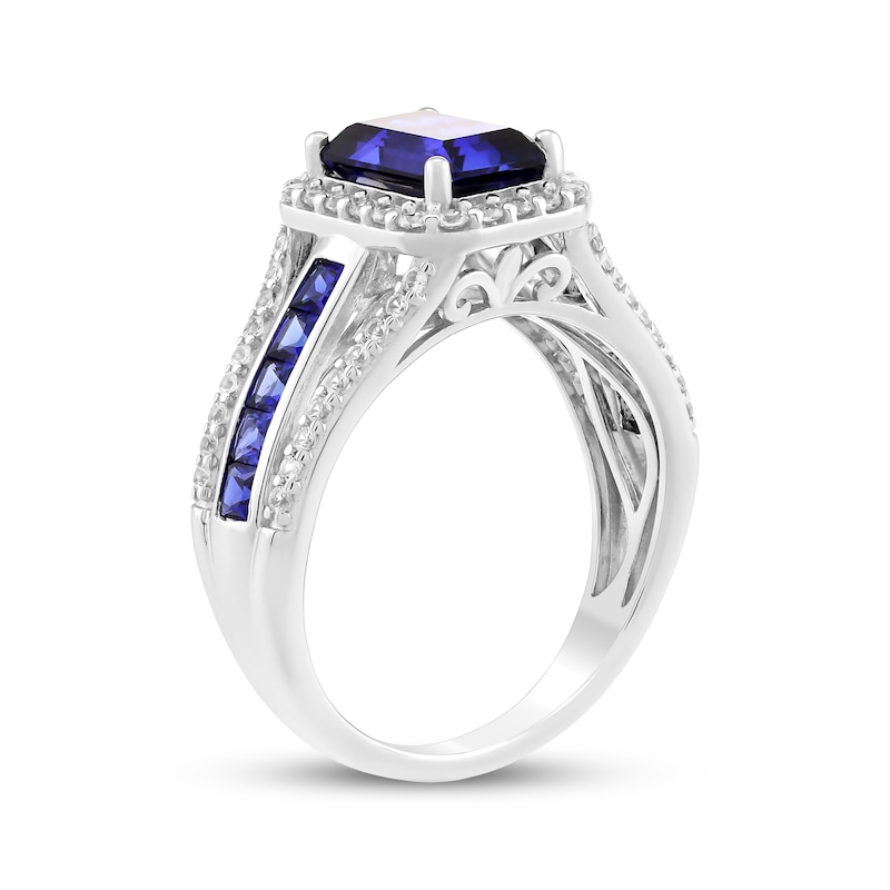 Main Image 2 of Emerald-Cut Blue Lab-Created Sapphire & White Lab-Created Sapphire Ring Sterling Silver