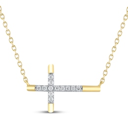 Diamond Sideways Cross Necklace 1/15 ct tw 10K Yellow Gold 18"
