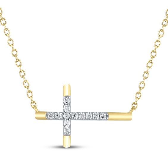 Diamond Sideways Cross Necklace 1/15 ct tw 10K Yellow Gold 18"