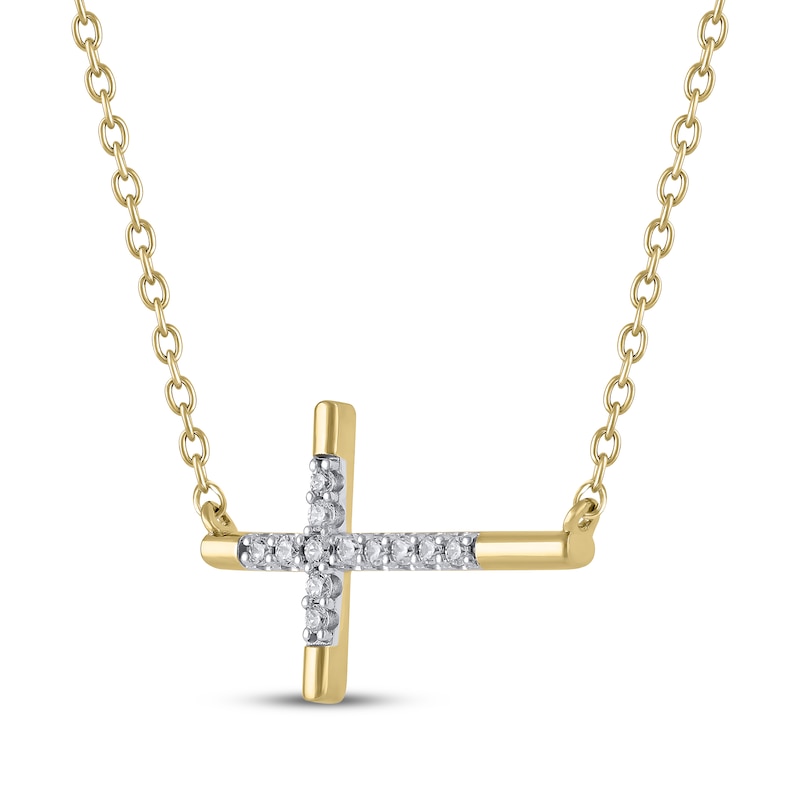Main Image 2 of Diamond Sideways Cross Necklace 1/15 ct tw 10K Yellow Gold 18"