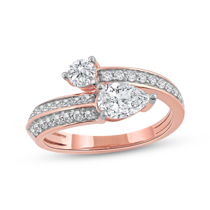 Main Image 1 of Pear-Shaped & Round-Cut Diamond Bypass Fashion Ring 1 ct tw 10K Rose Gold