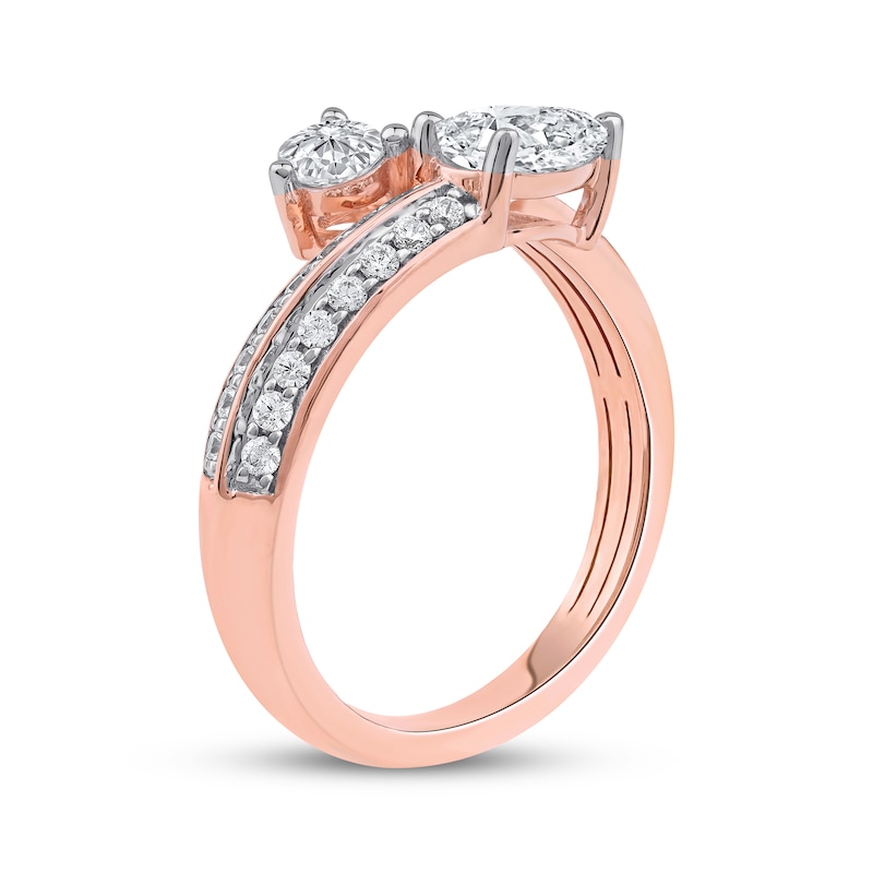 Main Image 2 of Pear-Shaped & Round-Cut Diamond Bypass Fashion Ring 1 ct tw 10K Rose Gold