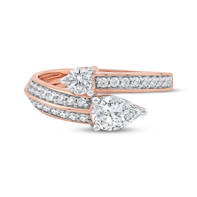 Main Image 3 of Pear-Shaped & Round-Cut Diamond Bypass Fashion Ring 1 ct tw 10K Rose Gold