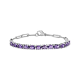 Oval-Cut Amethyst Paperclip Chain Bracelet Sterling Silver 7.5"