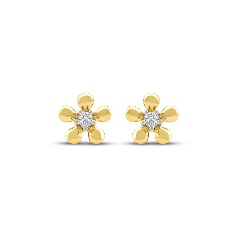Main Image 2 of Diamond Solitaire Flower Stud Earrings 1/10 ct tw 10K Yellow Gold (I/I2)