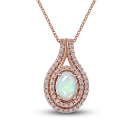 Ethiopian Opal & Diamond Necklace 1/4 ct tw Round-cut 10K Rose Gold 18"