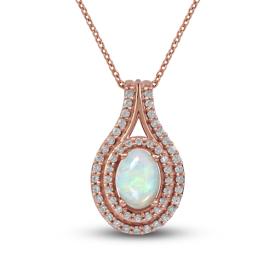 Opal & Diamond Necklace 1/4 ct tw Round-cut 10K Rose Gold 18"