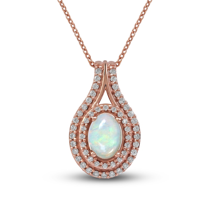 Main Image 1 of Ethiopian Opal & Diamond Necklace 1/4 ct tw Round-cut 10K Rose Gold 18&quot;