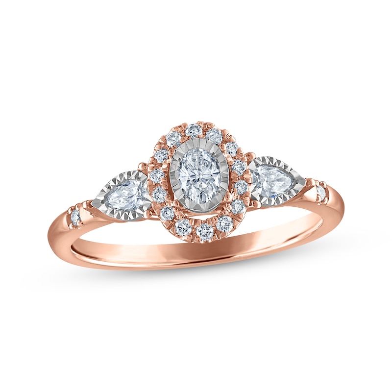 Main Image 1 of Memories Moments Magic Oval-Cut & Pear-Shaped Diamond Three-Stone Engagement Ring 1/3 ct tw 14K Rose Gold