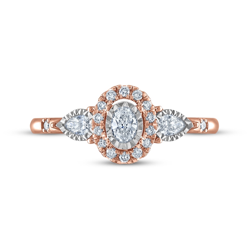 Main Image 3 of Memories Moments Magic Oval-Cut & Pear-Shaped Diamond Three-Stone Engagement Ring 1/3 ct tw 14K Rose Gold