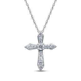 Diamond Cross Necklace 1/8 ct tw 10K White Gold 18"