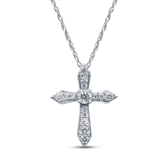 Diamond Cross Necklace 1/8 ct tw 10K White Gold 18"