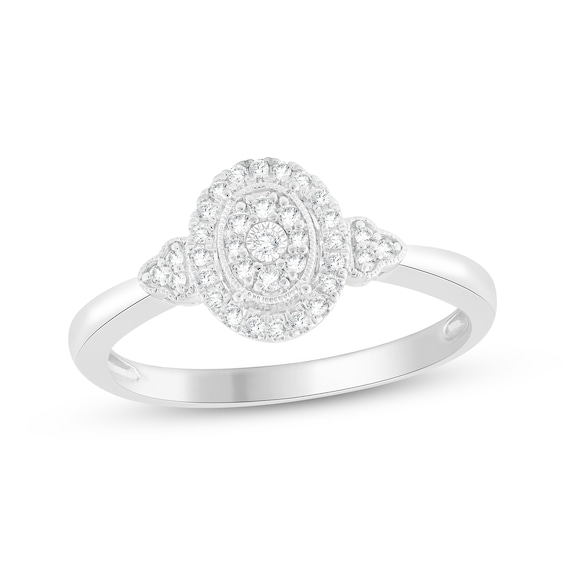 Multi-Diamond Oval Halo Promise Ring 1/6 ct tw Sterling Silver