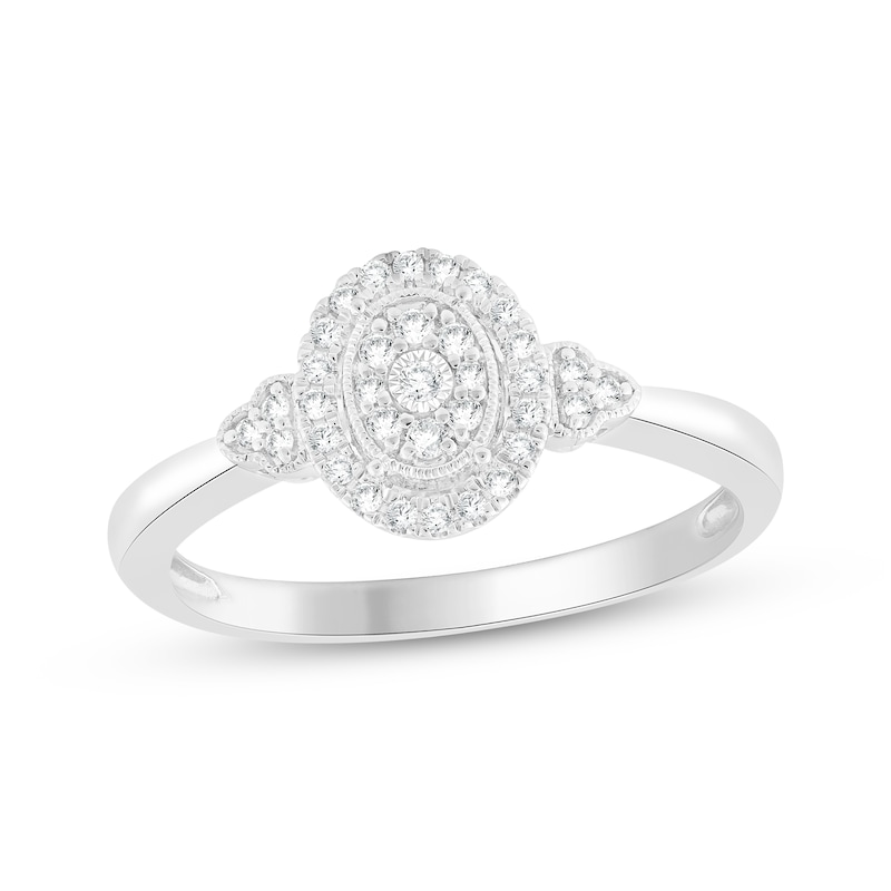 Main Image 1 of Multi-Diamond Oval Halo Promise Ring 1/6 ct tw Sterling Silver
