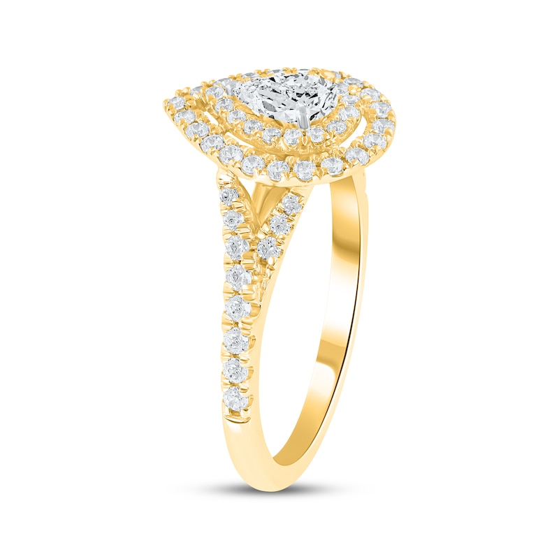 Main Image 2 of Now + Forever Lab-Grown Diamonds Pear-Shaped Double Halo Engagement Ring 1 ct tw 14K Yellow Gold