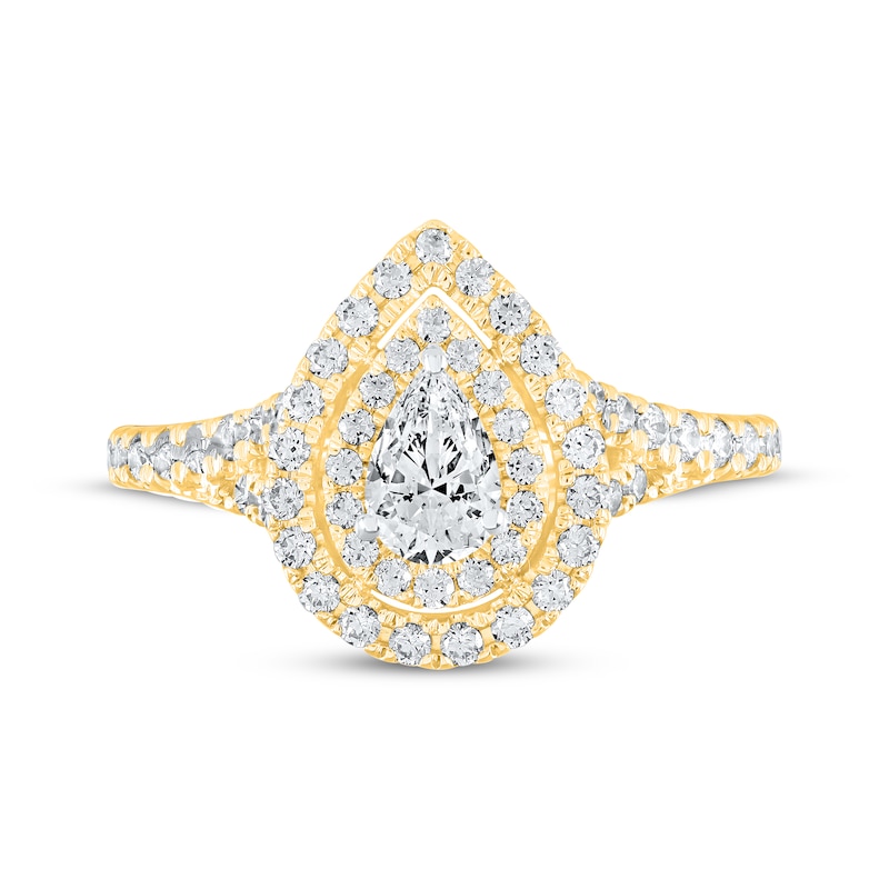 Main Image 3 of Now + Forever Lab-Grown Diamonds Pear-Shaped Double Halo Engagement Ring 1 ct tw 14K Yellow Gold