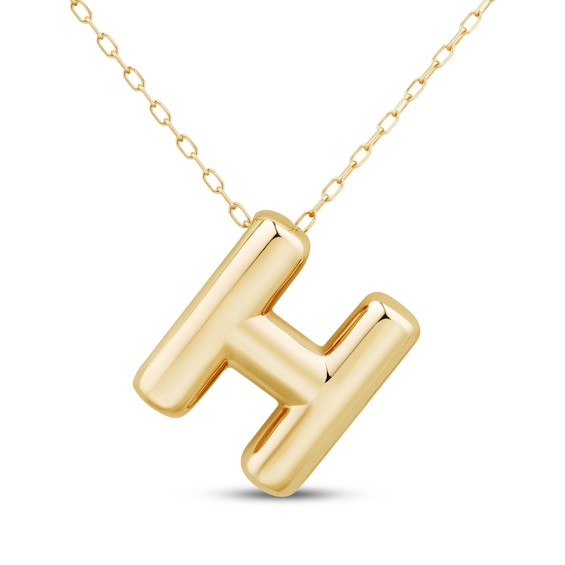 Puff Letter H Initial Necklace 14K Yellow Gold 18"