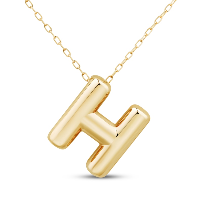 Main Image 1 of Puff Letter H Initial Necklace 14K Yellow Gold 18&quot;