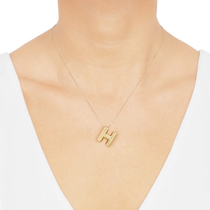 Main Image 4 of Puff Letter H Initial Necklace 14K Yellow Gold 18&quot;