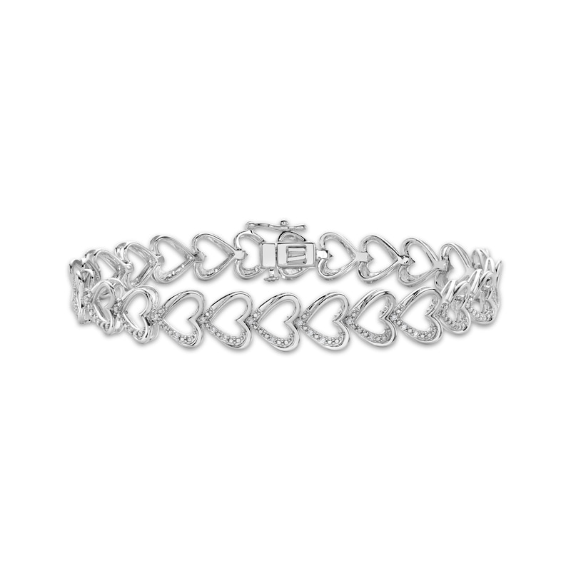 Main Image 1 of Diamond Sideways Heart Link Bracelet 1/4 ct tw Sterling Silver 7'
