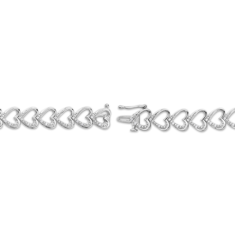 Main Image 3 of Diamond Sideways Heart Link Bracelet 1/4 ct tw Sterling Silver 7'