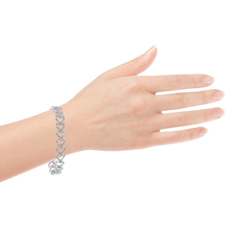 Main Image 4 of Diamond Sideways Heart Link Bracelet 1/4 ct tw Sterling Silver 7'