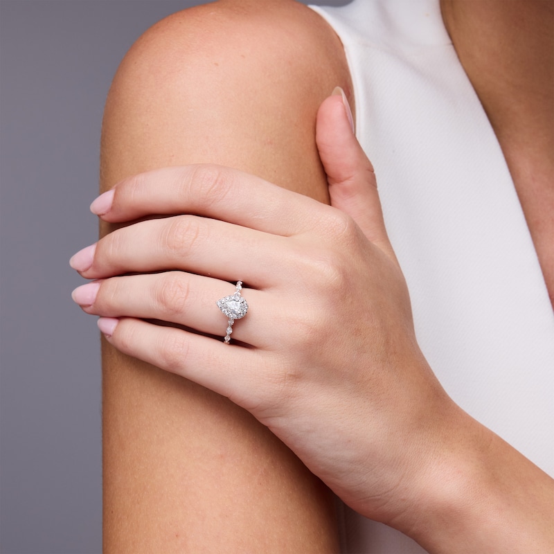 Main Image 4 of Neil Lane Premiere Pear-Shaped Diamond Halo Engagement Ring 1-1/8 ct tw 14K White Gold