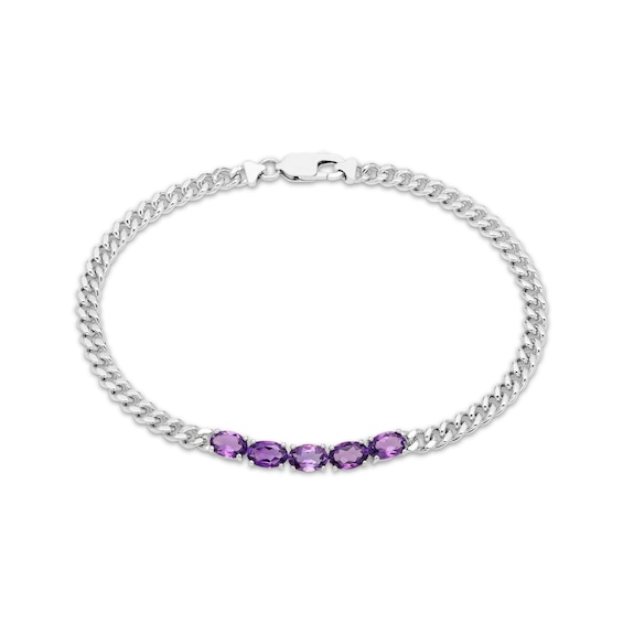 Oval-Cut Amethyst Curb Chain Bracelet Sterling Silver 6.75"