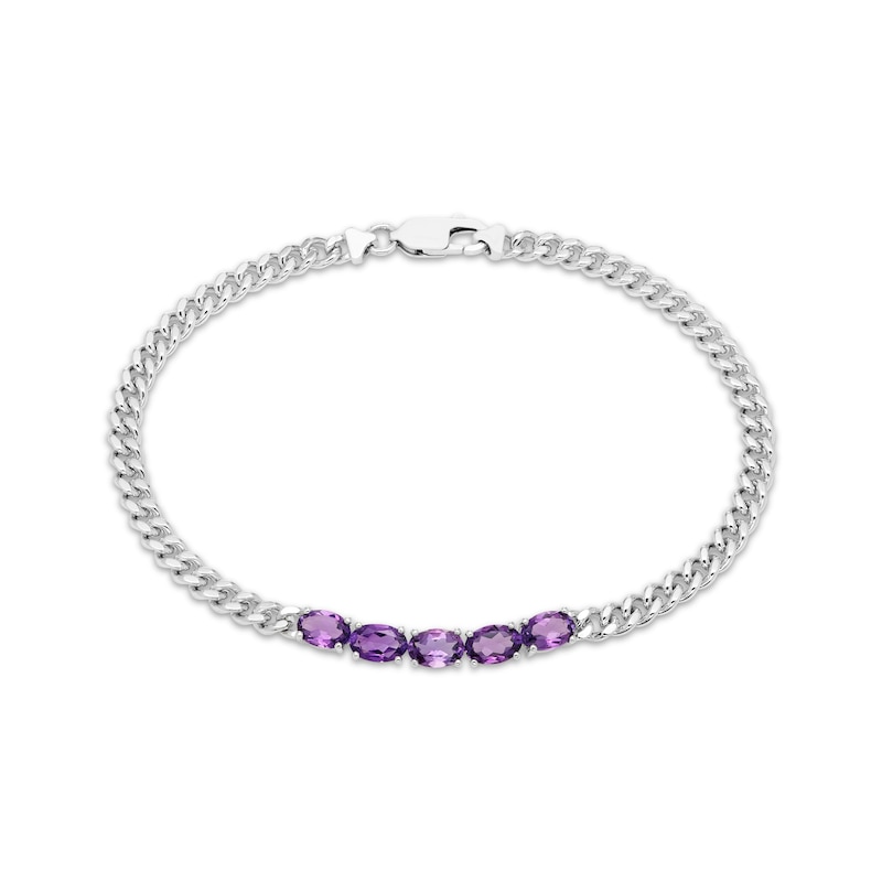 Main Image 1 of Oval-Cut Amethyst Curb Chain Bracelet Sterling Silver 6.75&quot;