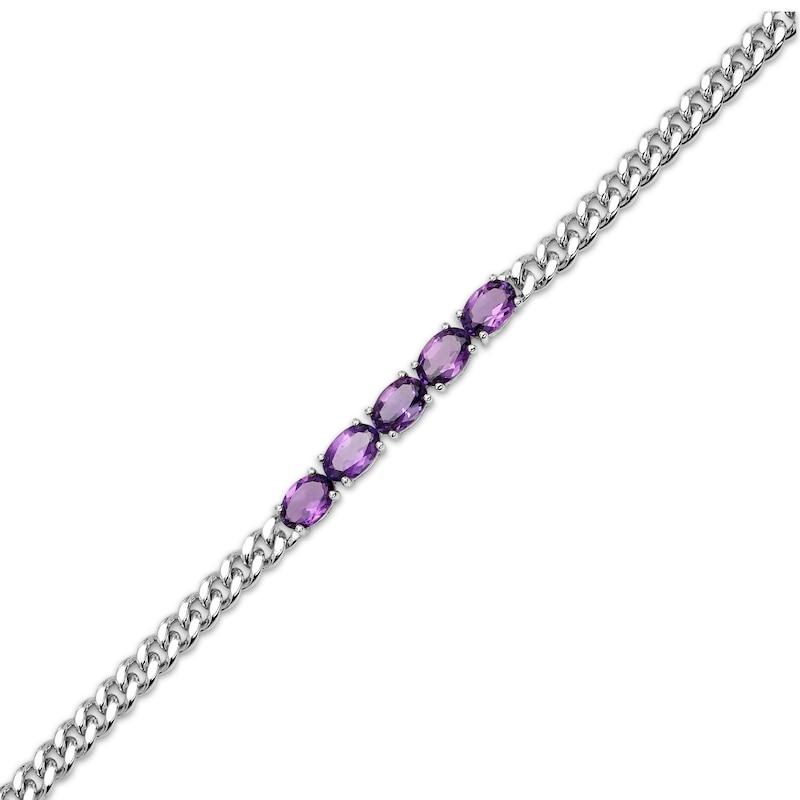 Main Image 2 of Oval-Cut Amethyst Curb Chain Bracelet Sterling Silver 6.75&quot;