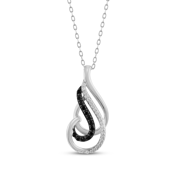 Black & White Diamond Swirl Necklace 1/4 ct tw Sterling Silver 18"