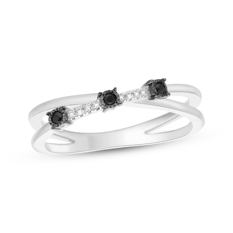 Main Image 1 of Black & White Diamond Crossover Fashion Ring 1/15 ct tw Sterling Silver