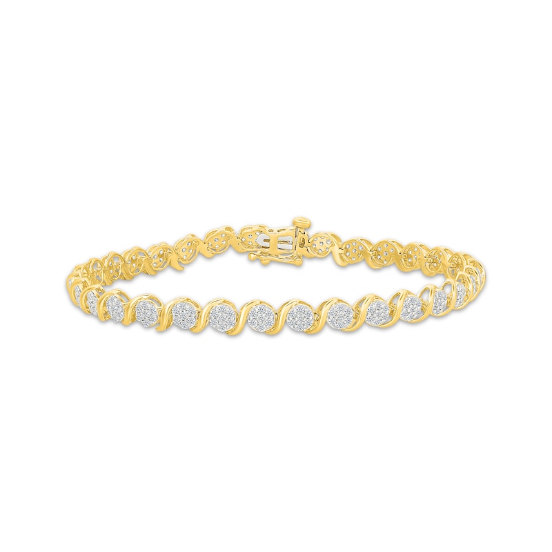 Main Image 1 of Lab-Grown Diamond Multi-Stone Swirl Bracelet 1-1/2 ct tw 10K Yellow Gold 7"