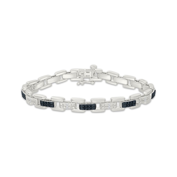 Black & White Diamond Rectangle Link Bracelet 1/2 ct tw Sterling Silver 7"