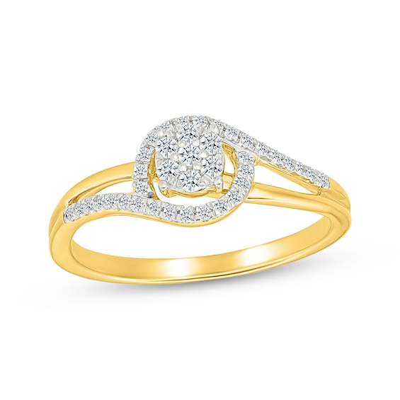 Multi-Diamond Bypass Halo Promise Ring 1/5 ct tw 10K Yellow Gold