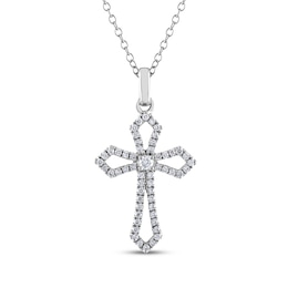 Diamond Cross Outline Necklace 1/6 ct tw Sterling Silver 18"
