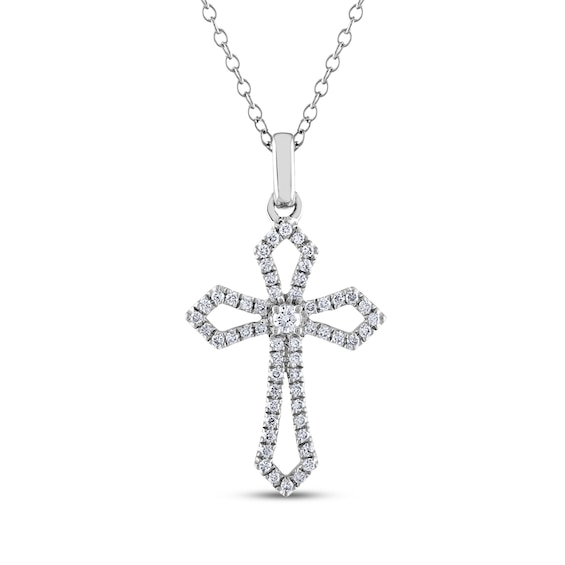 Diamond Cross Outline Necklace 1/6 ct tw Sterling Silver 18"
