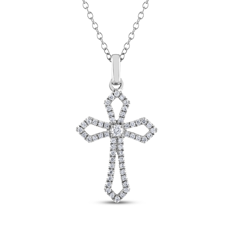 Main Image 1 of Diamond Cross Outline Necklace 1/6 ct tw Sterling Silver 18"
