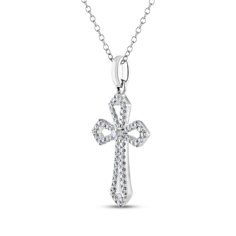 Main Image 2 of Diamond Cross Outline Necklace 1/6 ct tw Sterling Silver 18"