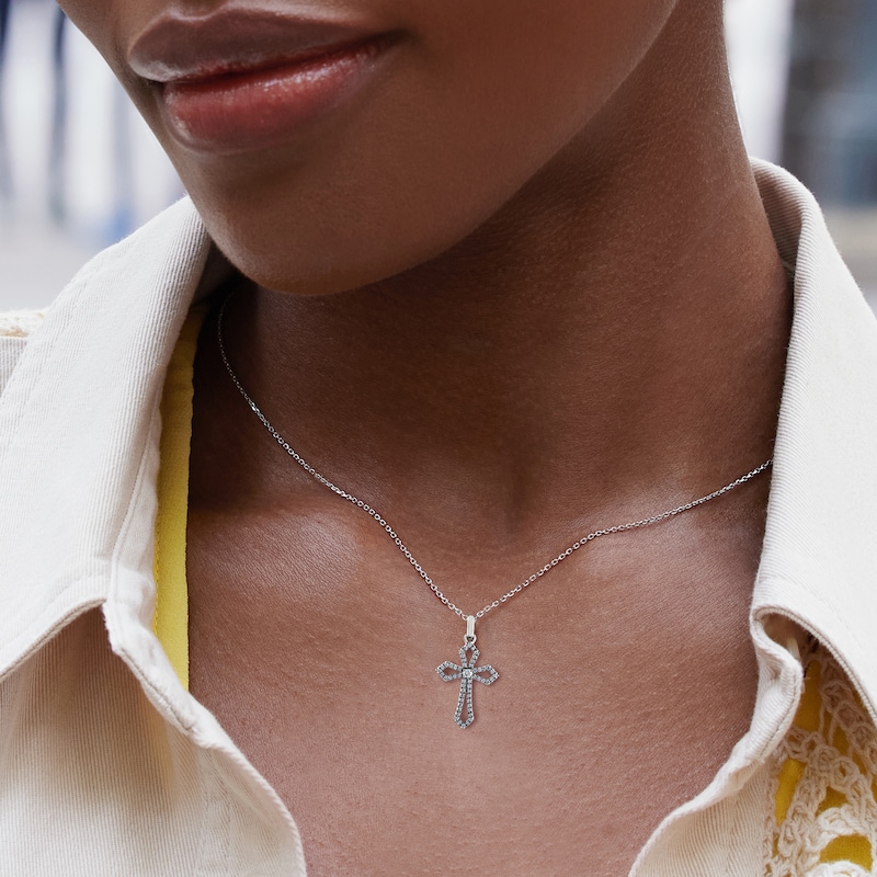 Main Image 4 of Diamond Cross Outline Necklace 1/6 ct tw Sterling Silver 18"