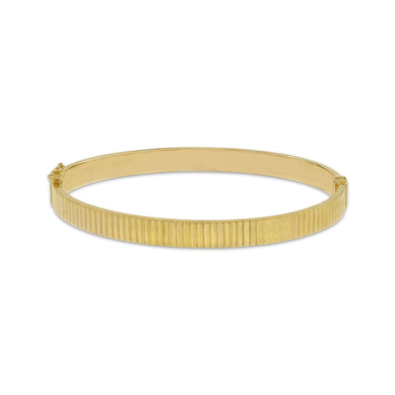 Diamond-Cut Ribbed Bangle Bracelet 10K Yellow Gold 7"